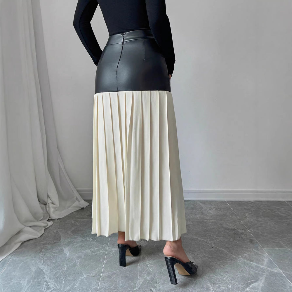 Amazon fashion cross-border women's new contrast color pleated skirt