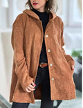 cross-border fashion women's autumn/winter new arrivals: -style hooded, loose-fit corduroy casual jacket for women
