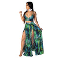 Amazon hot selling summer women's fashion sexy camisole printed swing skirt two-piece beach dress set