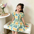 【matching family outfit】girls' floral dress - new summer collection, kids' square neck puff sleeve princess dress, baby dress