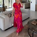 cross-border european and american women's clothing: new summer fashion sexy tie-dye print v-neck vacation style slimming dress