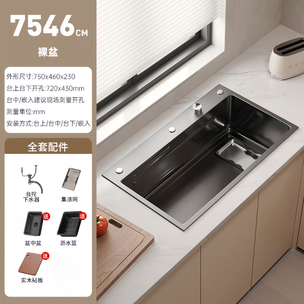 Thickened 5mm slag collection kitchen sink large single slot 304 stainless steel for home vegetable basin countertop middle and lower dishwashing sink