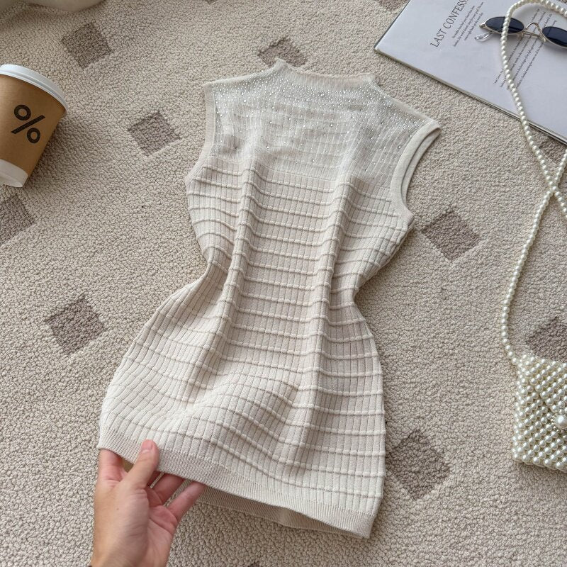 Lazy work clothing style silmsweet knitting vest women's summer sleeveless patchworksense of design topselegant suspender