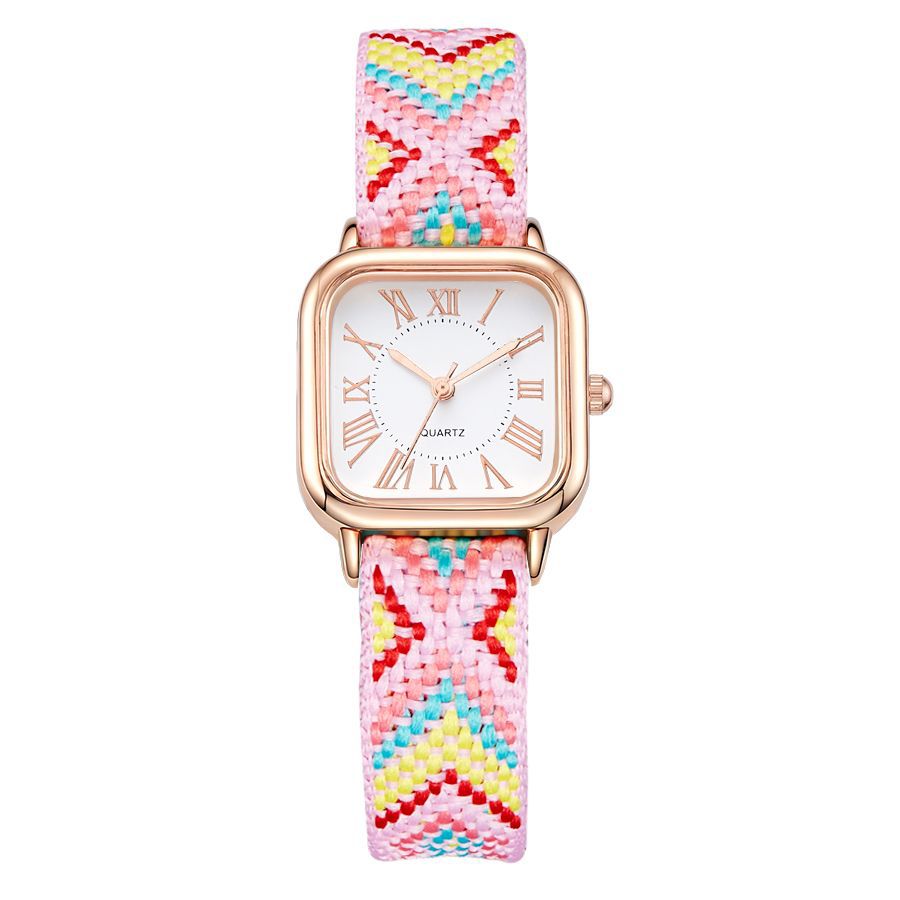 Dopamine color women's small square watch casualretro ethnic style braided rope watch women's watch quartz watch wholesale