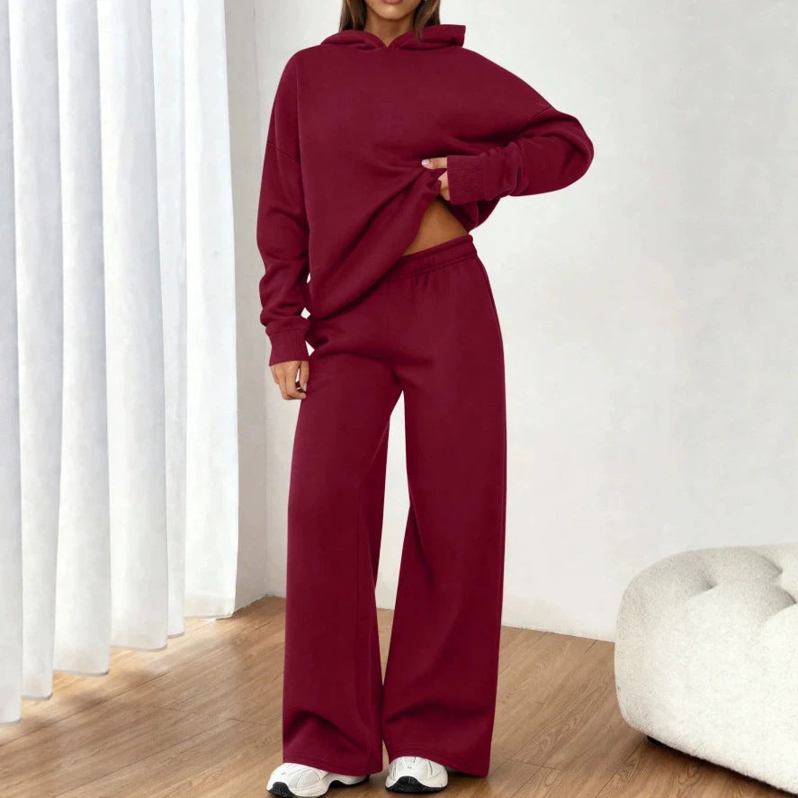 Amazon fashion cross-border  casualpure color hooded sweatshirt looseslimming look sweatshirt work clothingcasualsuit