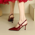 plus size 35 to 42 pedal back high heels stiletto french fashion shallow mouth pointed toe toe sandals patent leather