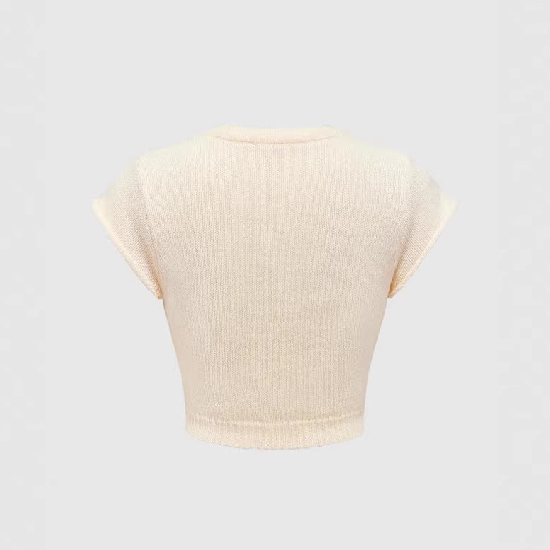 cherry knit crewneck sweater top - pullover, relaxed fit, oversized style