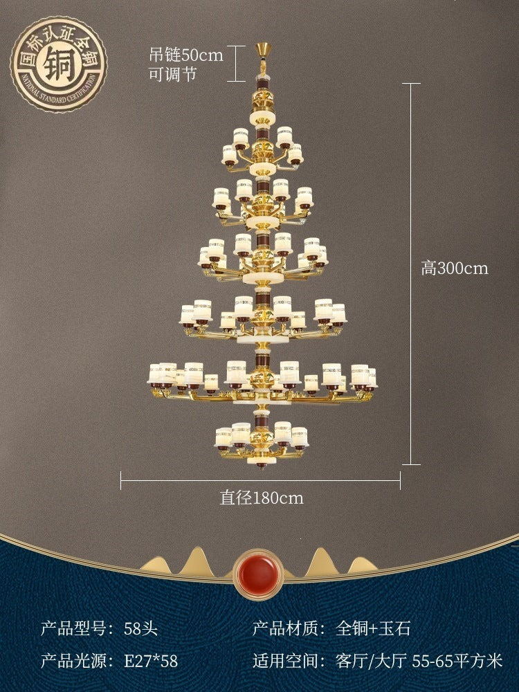 For home house classy chandelier natural jade duplex new lamp zhongshan full copper ancient town new chinoiserie marble