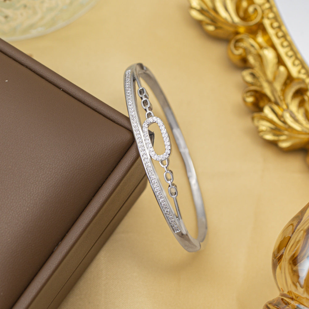 Bracelet female titanium steel fashion non-fading copper inlaid zirconium bracelet niche high-end fashion elegant jewelry wholesale hand jewelry