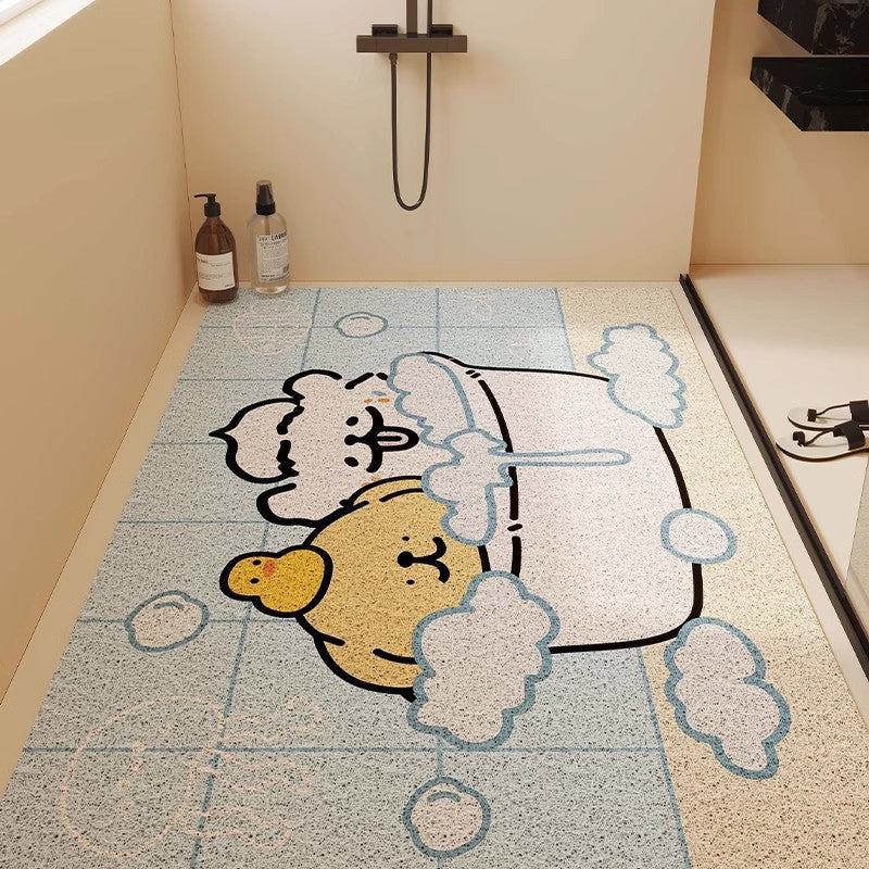 Cartoon cute shower room bathroom mat hollow silk loop non-slip anti-fall floor mat bathroom toilet drainage foot mat