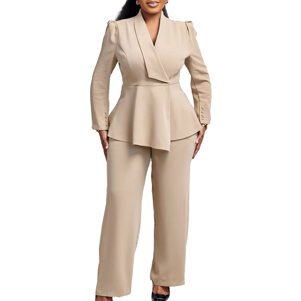 D549 european and american style women's winter new fashion elegant ol ruffle top wide leg pants fashion african outfit set