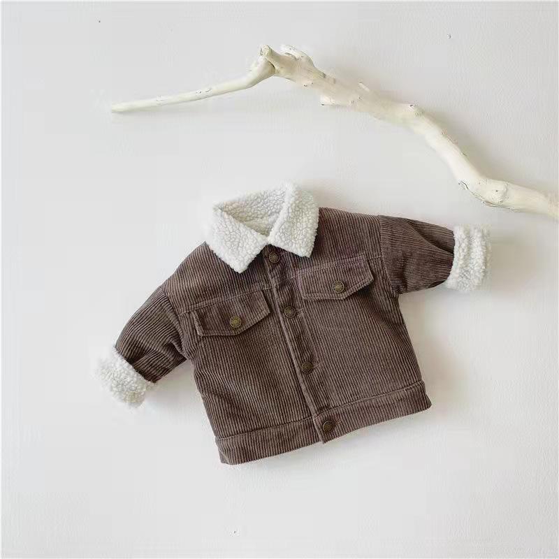 New children's winter coat: korean style, fleece-lined, extra thick lambswool top, baby corduroy outfit