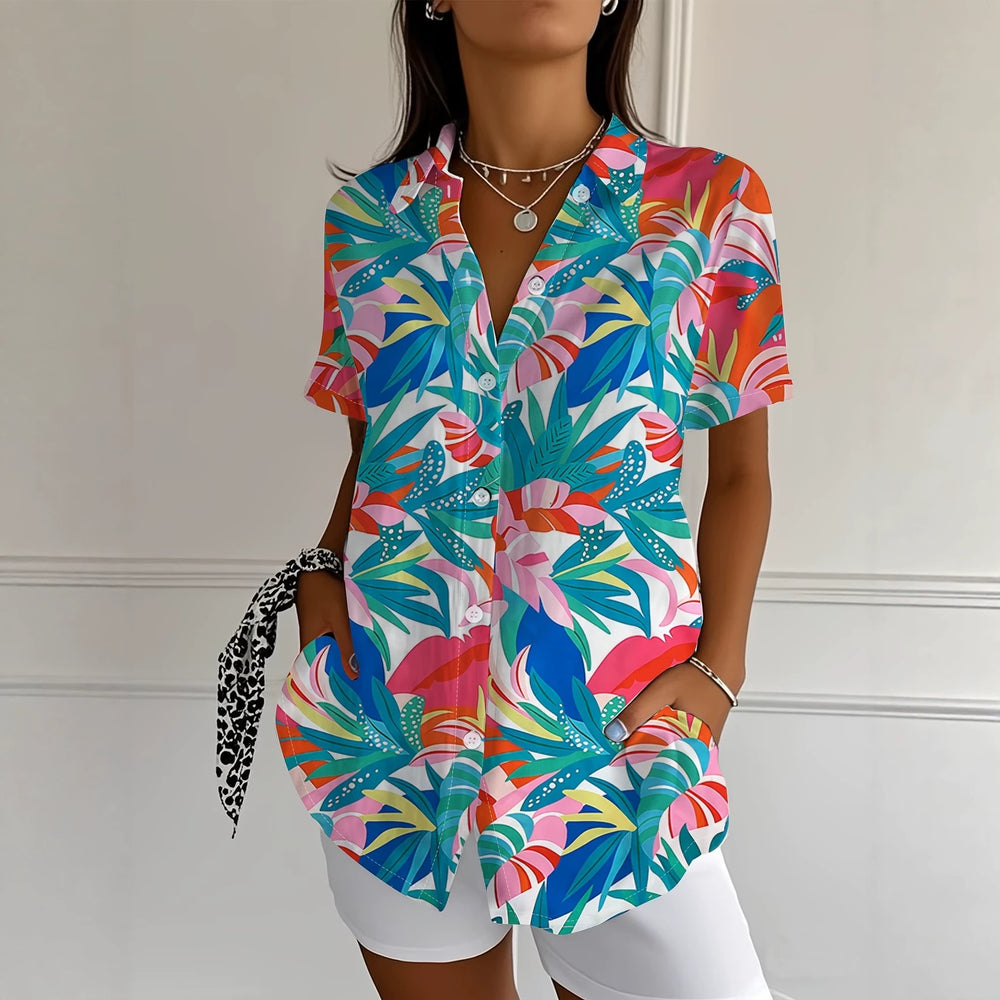 wholesale women's short-sleeved shirts, trendy shirt with hot-selling cross-border print designs, dropshipping available