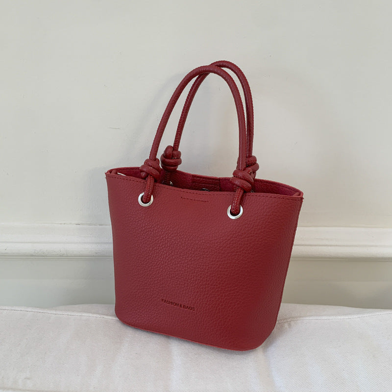 Cross-border high-end lychee pattern bucket bag women's 2025 new portable vegetable basket bag fashionable shoulder messenger bag