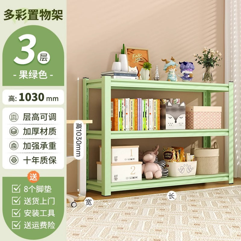 Household steel storage rack, floor-standing multi-tier organizer, living room bookshelf, utility room storage rack, supermarket storage shelf