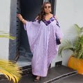 European and american cross-border women's clothing:  summer new arrival - elegant, casual, loose-fit, plus size, v-neck, striped maxi dress