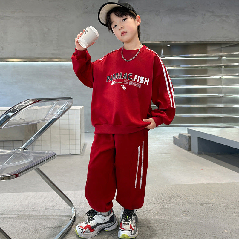 Trendy and edgy boys' two-piece outfit for teens, new spring/autumn  collection, long-sleeved athletic set for students