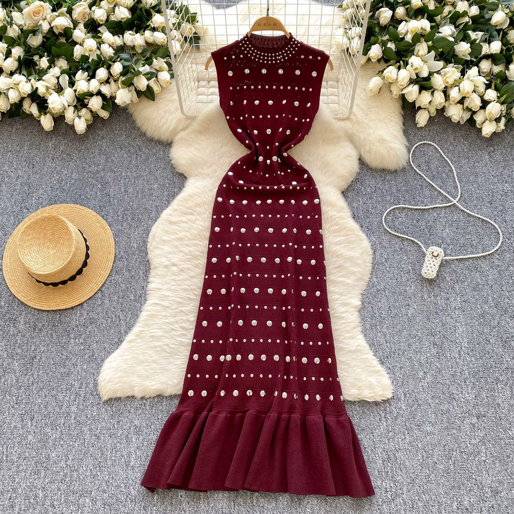 European and american style high-end sleeveless dress for women - summer stand collar, rhinestone embellished, slim fit, light luxury mermaid maxi dress