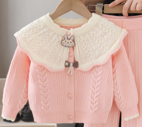 Girls' knitted sweater cardigan & pants set - new autumn  collection - two-piece outfit for little girls