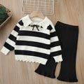 Girls' knitted sweater two-piece set: new autumn/winter striped cardigan and sweater outfit for little girls