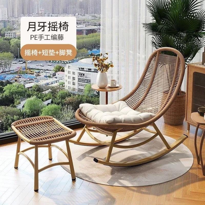 Rocking chair recliner rattan for home balcony rattan chair outdoor courtyard terrace lunch break lazy chair adult casual rocking chair