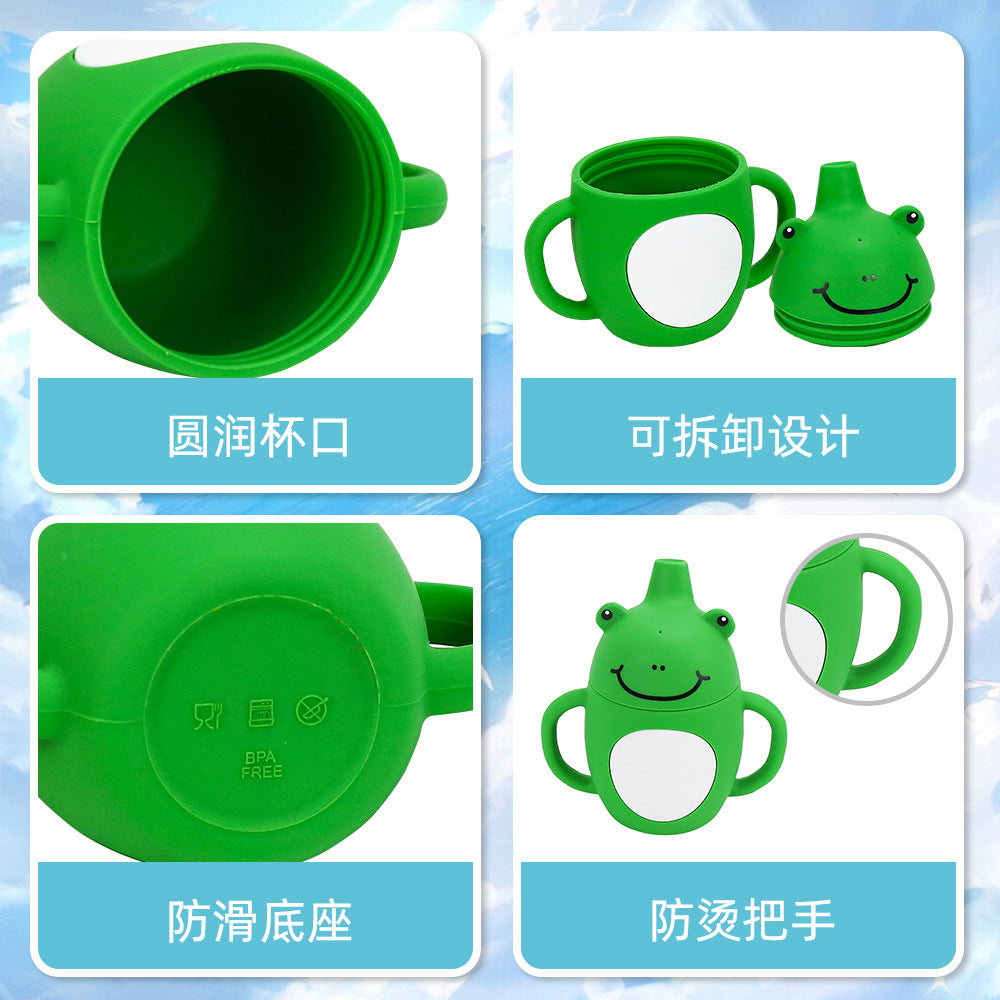 Cross-border explosion Animal shape Children's cup Silicone belly cup with handle Food grade Silicone learning drink cup