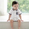 Infant & toddler  new style chic baby plaid smiley face snap-closure short-sleeve turn-down collar romper - summer all-cotton bodysuit