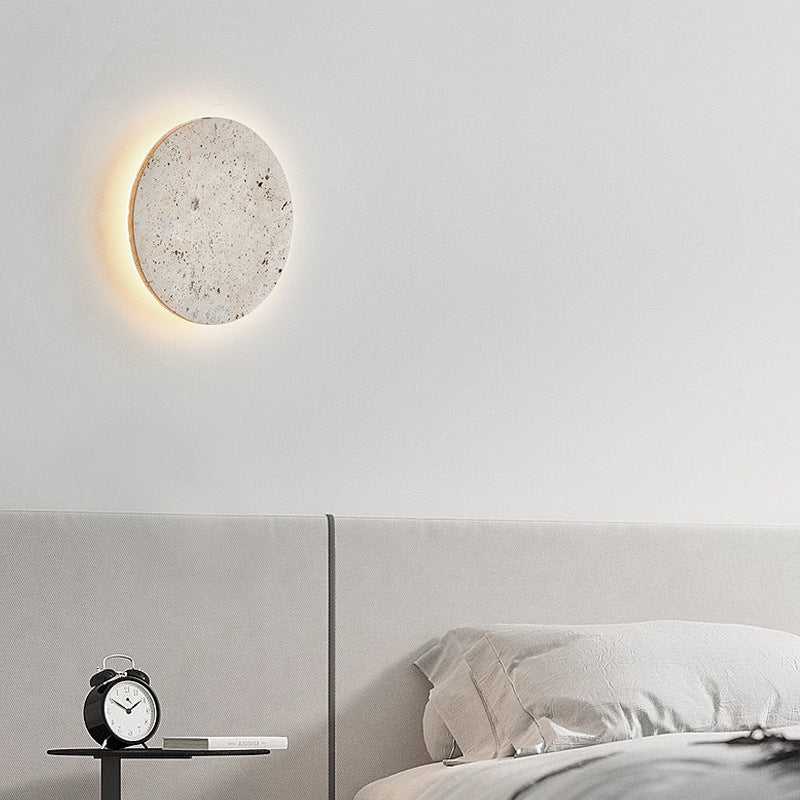 Yellow travertine bedroom bedside wall lamp round sheet designer staircase Japanese wabi-sabi wind living room atmosphere wall lamp