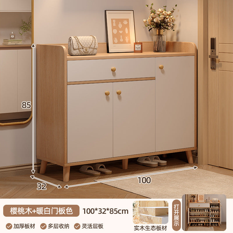 Solid wood shoe cabinet home entrance 2025 new entrance storage cabinet integrated against the wall corridor elevator entrance shoe rack