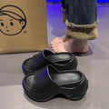 2025 summer new women's platform slides - black criss-cross heeled wedge sandals, 9cm height increasing thong sandals