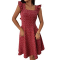 summernew arrival square collar heartdress flying sleeves waist slimming lookpetiteshigh waistshorta-line skirt