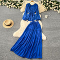 Gentle wind age-reducing suit women's springfrench strap waist round neck long sleevesshirt + high waistdraped skirt