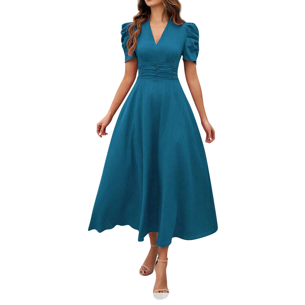 spring/summer cross-border  women's fashion high-waisted solid color slim-fit short-sleeve dress