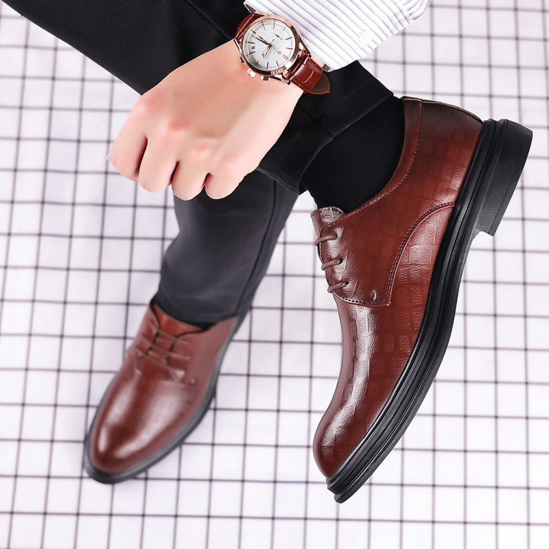 Men's leather dress shoes - business, casual, trendy, spring, british style, groom, korean style, cross-border, soft sole, breathable wedding shoes