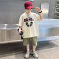 Boys' summer fashion:  new collection - stylish, relaxed-fit, printed letter two-piece set for older boys