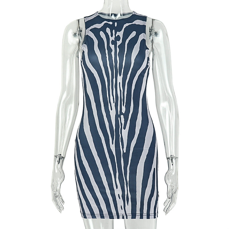 European and american style cross-border black and white color block women's slim-fit fashion casual bodycon mini dress - round neck sleeveless summer dress