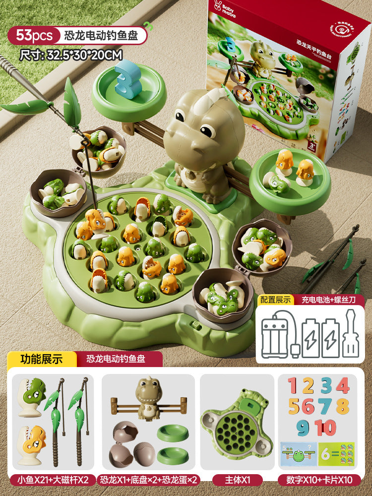 Children's day competitive electric dinosaur rotating fishing game educational balance board early education tabletop toy gift for boys and girls