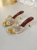 New mesh rhinestone high-heeled slippers 2025 - unique design, solid color, sexy & chic, transparent party sandals