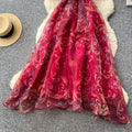 french court style vintage print dress - women's spring/summer turn-down collar, cinched waist, tie-waist a-line maxi dress - office/workwear