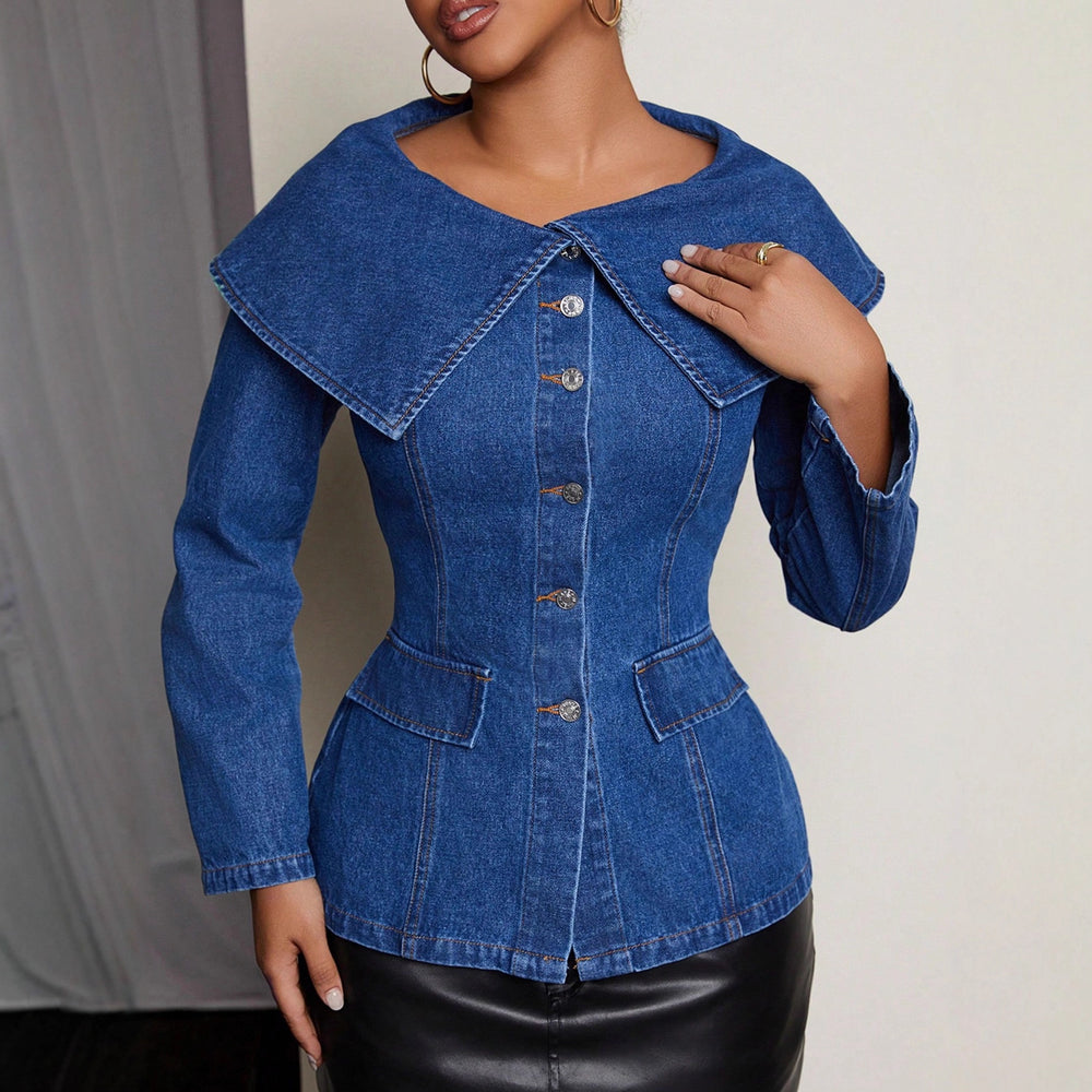 fashion street style large lapel denim long sleeveseasiest for matchfashionsexystylish women's outweartrendy