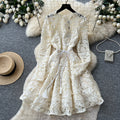 French-style heavy lace cutout bodycon dress - women's summer long sleeve slimming a-line dress - soft & elegant