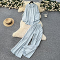 Casual fashionablesuit women's lazy style sense of designasymmetricallong sleevesshirthigh waistloose pantsstraight-leg pantstwo-piece set