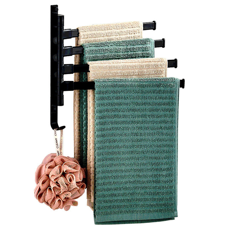 Space aluminum punch-free bathroom towel rack black foldablerotate towel bar multi-layer shelf bathroom storage rack