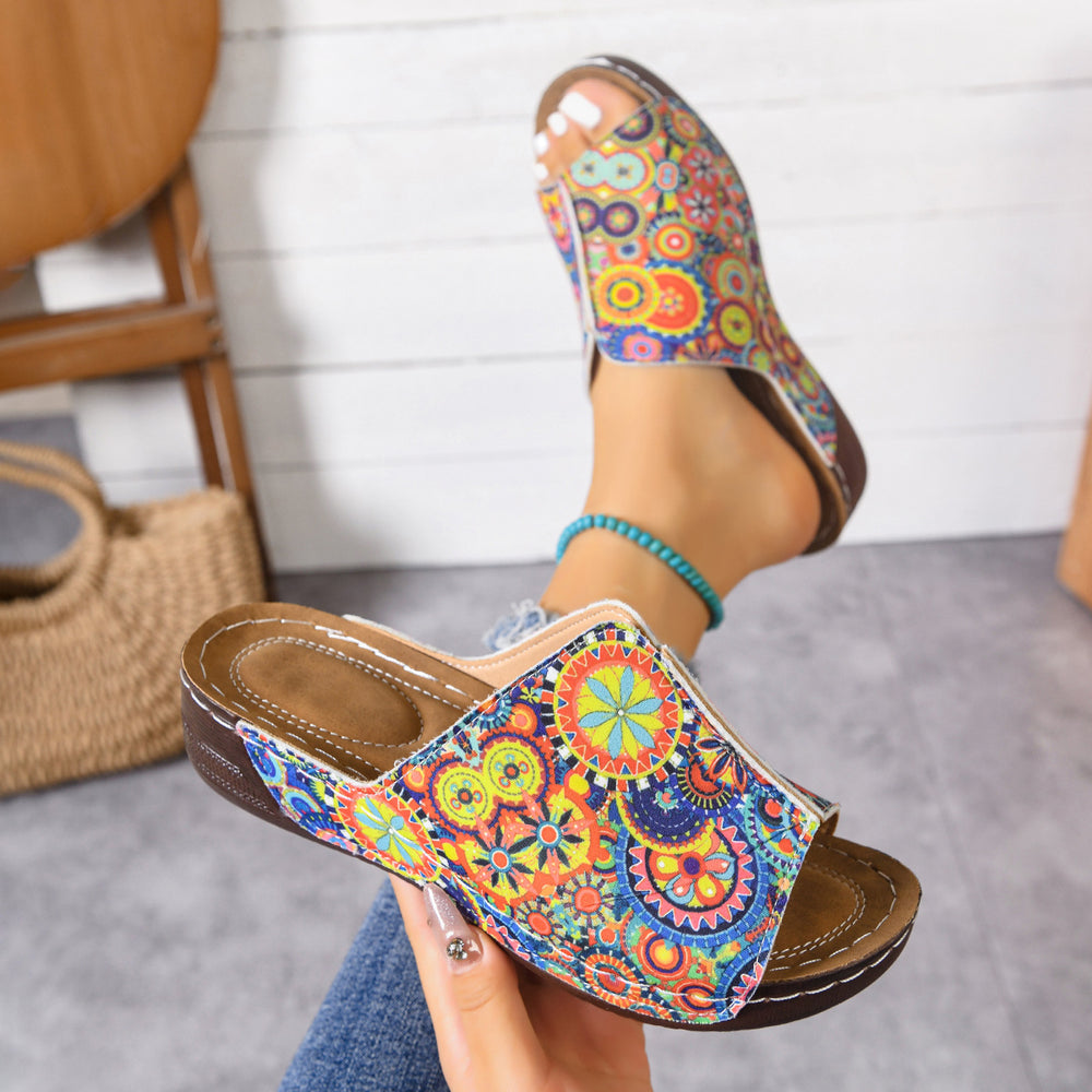 plus size patterned wedge sandals women's shoes summernew arrivalexport one-piece strap fish mouth slippers in stock wholesale