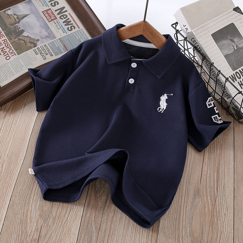 Boys' summer new arrival: polo shirt with turn-down collar, solid color casual top, trendy yh style