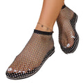 2025 summer new arrival: rhinestone mesh flat sandals - elastic slip-on, breathable mesh, beach & casual women's footwear