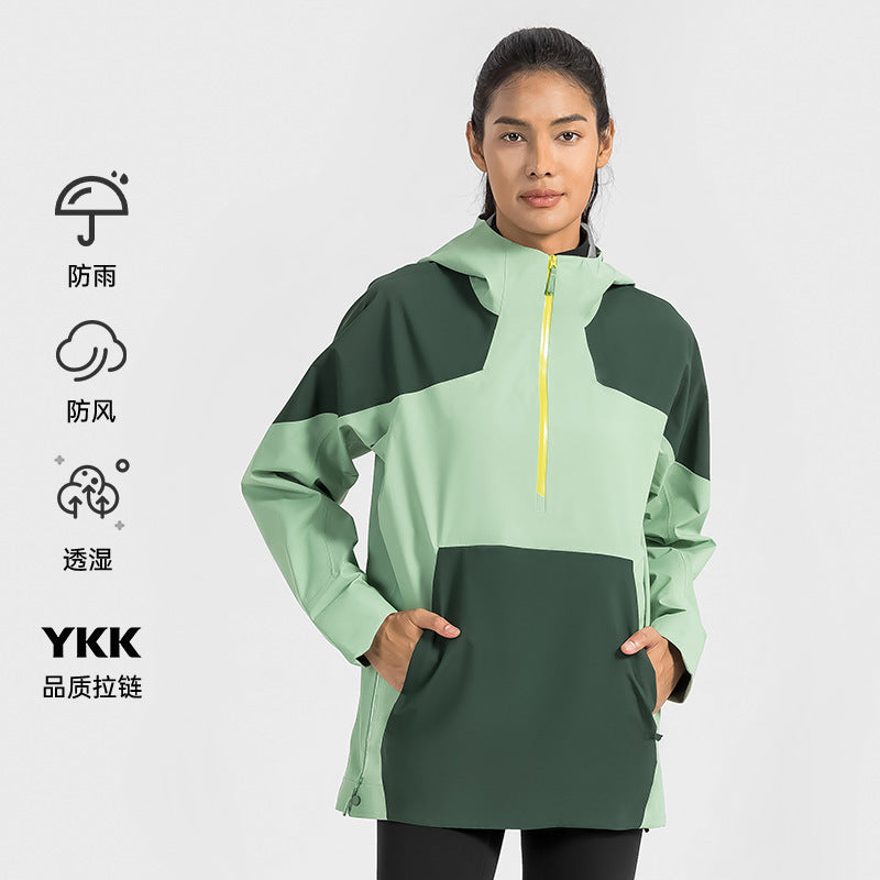 Unisex ykk zipper wear-resistant breathable hiking jacket - triple-proof heat-sealed color block hooded windbreaker daw056