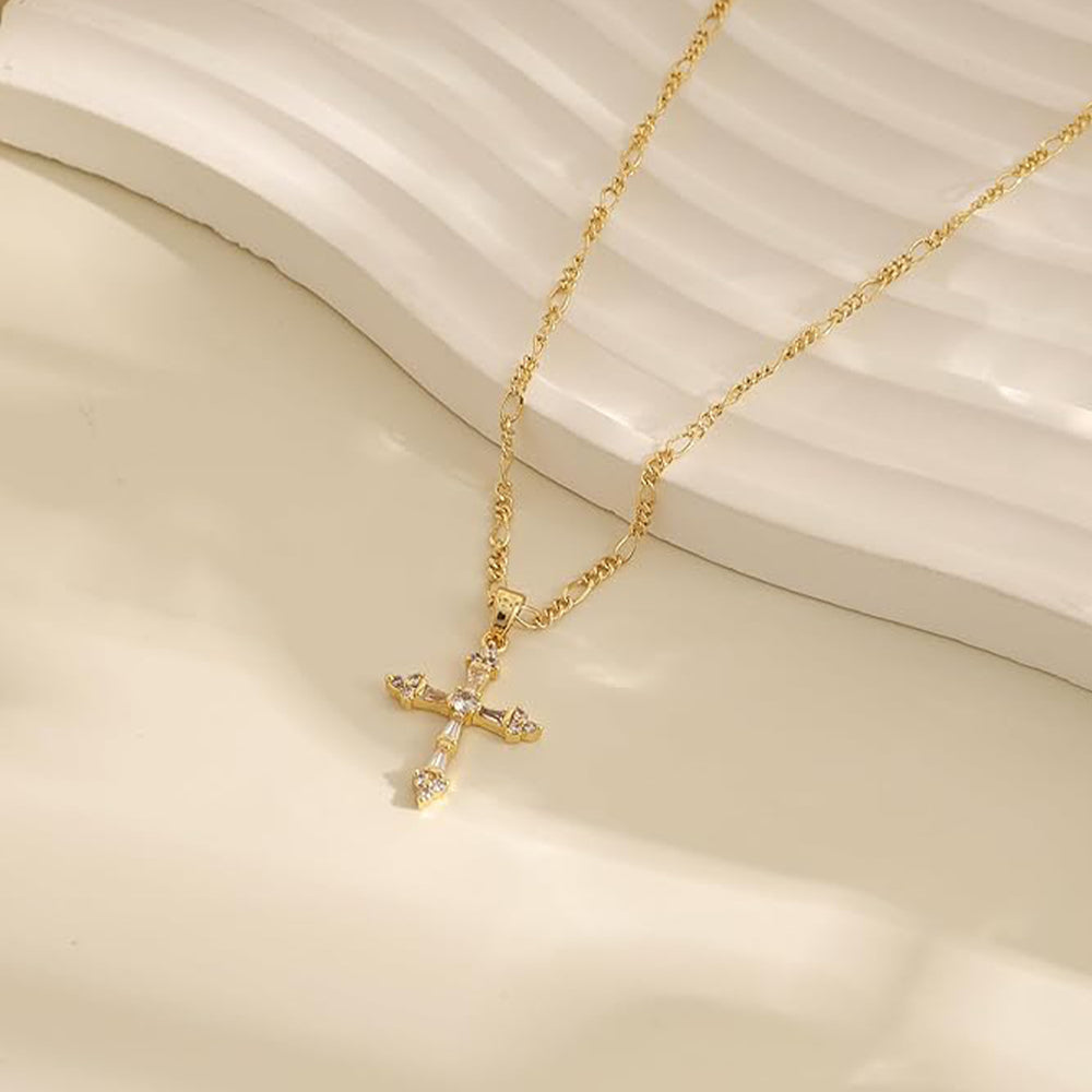 Amazon new arrival: cubic zirconia inlaid cross choker necklace - 14k gold plated smooth cross pendant box chain necklace
