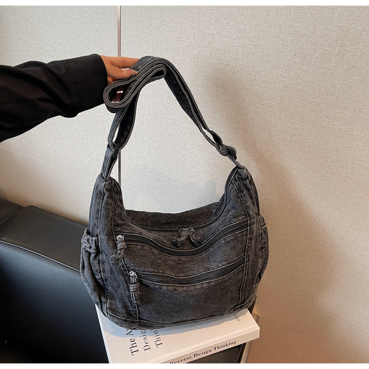 Cross-border denim bag women's large capacity 2025 new summer casual shoulder messenger bag niche commuter tote bag