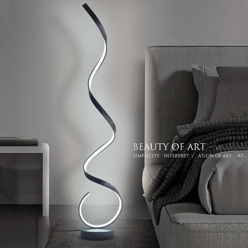 Floor lamp, minimalist design, scandinavian style, next to the sofa in the living room, popular corner wave atmosphere line lamp, full spectrum